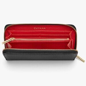 Cuyana Pebbled Leather Long Zip Continental Wallet Black/Red, VGUC, Has Monogram
